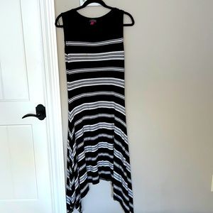 Vince Camuto high Low Black and White Stripped midi Dress